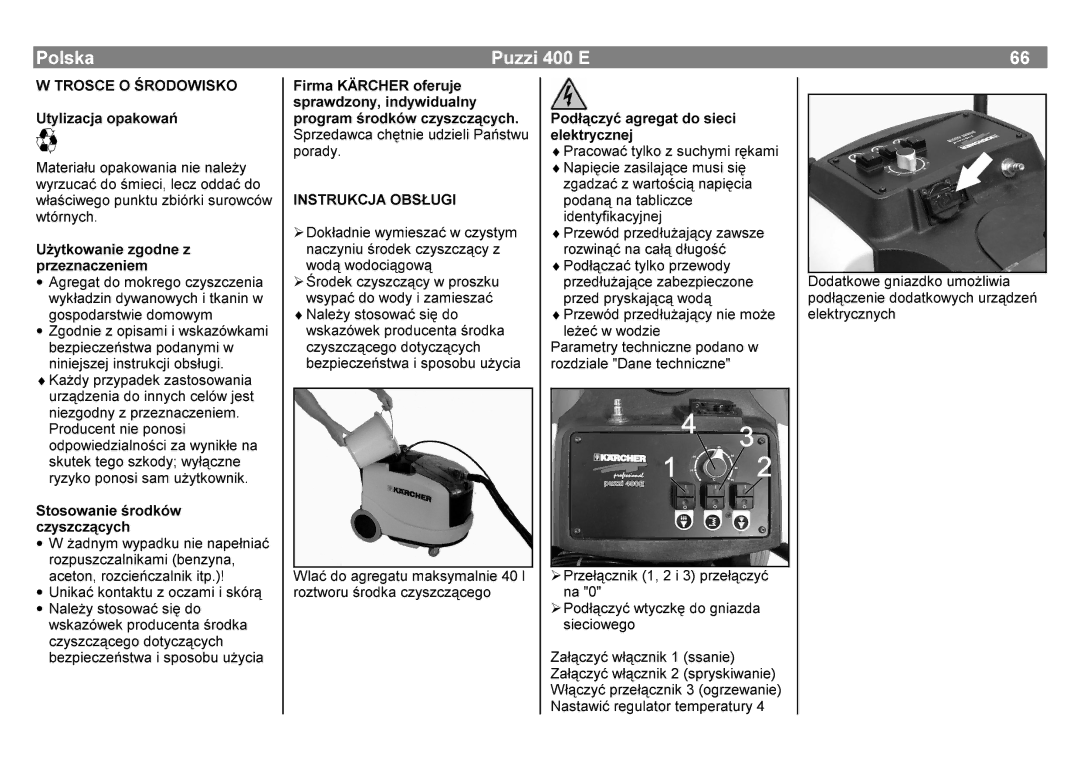 Karcher 400 E manual Sd±F\Vfg\Z, URGLDOHZLQHZoGSU\VNDM±SUGX‹DMQDFDFGXJRF\-DZVH±, 8W\OLDFMD7526&RSDNRZD«2-522,6.2 