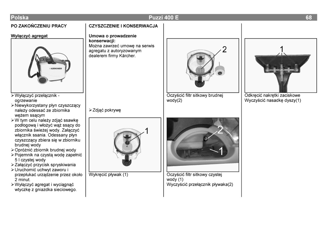 Karcher 400 E manual =Df\±Su\Flvnvsu\Vnlzdqld, Fl±Ilowuvlwnrz\Euxgqhm, Fl±Ilowuvlwnrz\F\Vwhm 