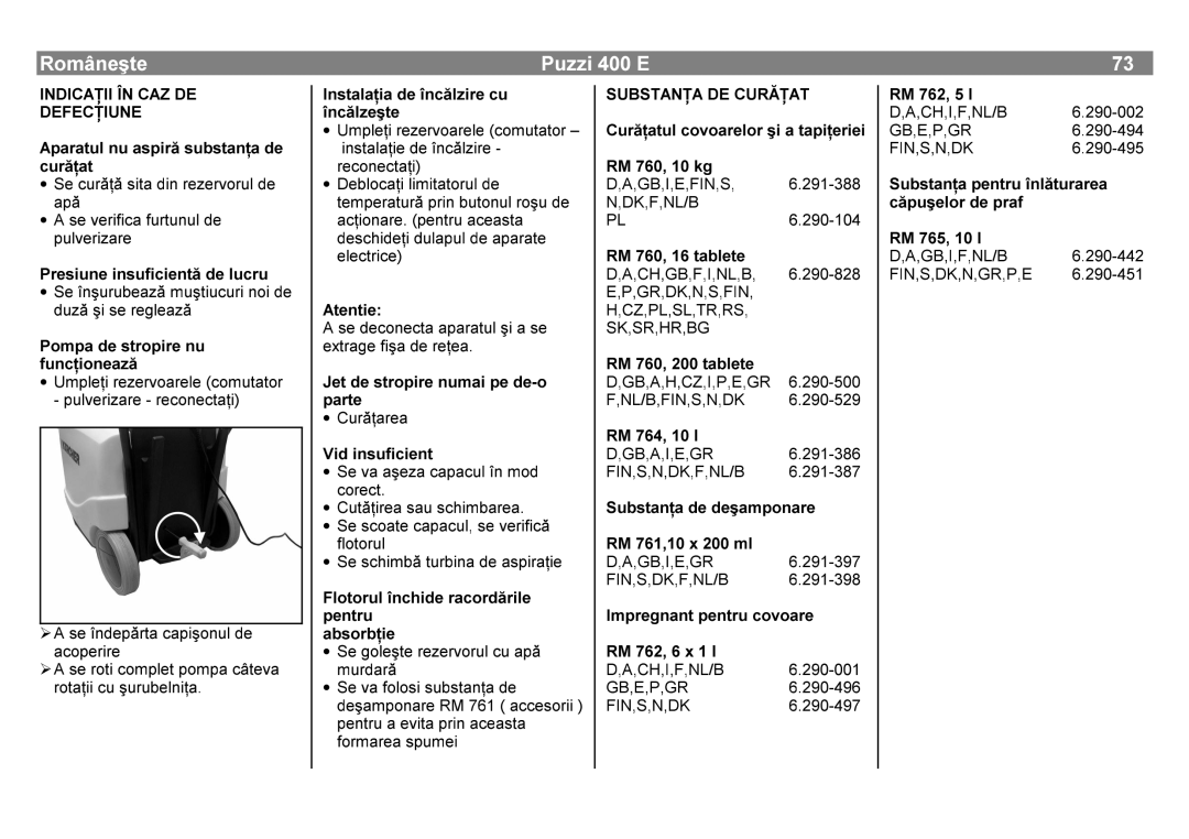 Karcher 400 E manual ∙ &XWFYDLUHDDØDFDSDFXOnQPRG, ∙ORWSHQWUXDEVRUELH6HVFKLPEnQFKLGHWXUELQDUDFRUGGHDVSLUDLHULOH 