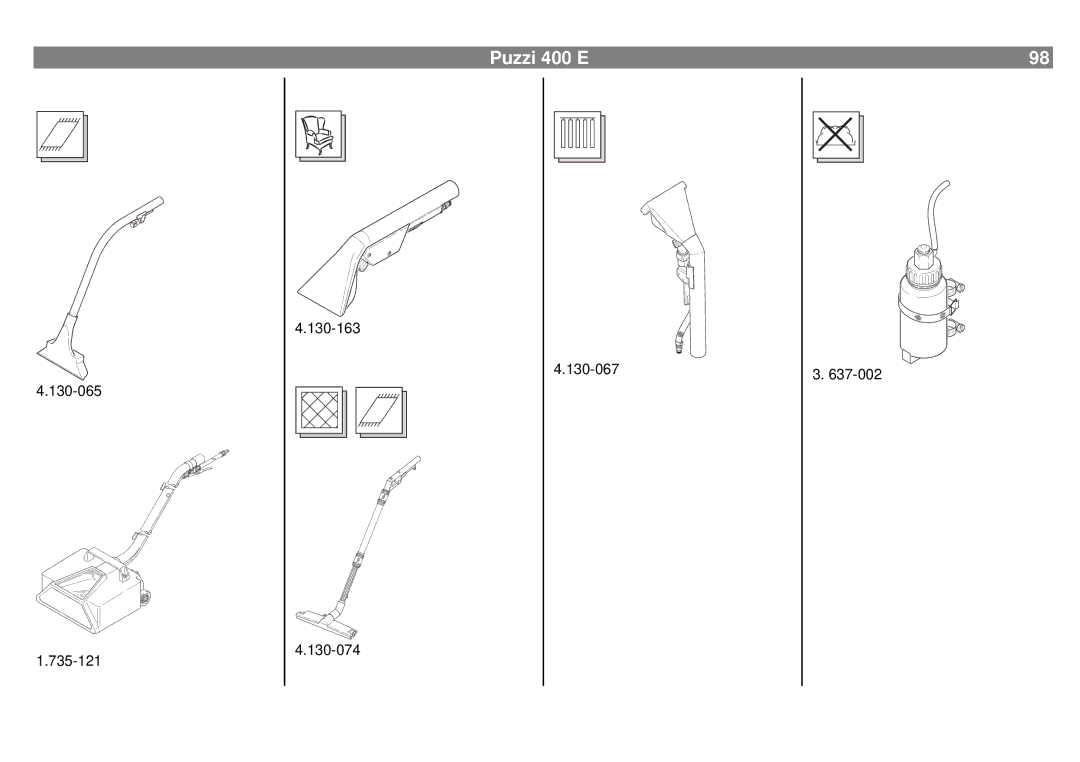 Karcher 400 E manual 130-065 735-121 130-163 130-074 130-067 