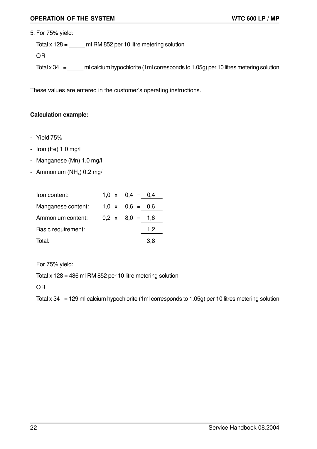 Karcher 600 CD manual Calculation example 