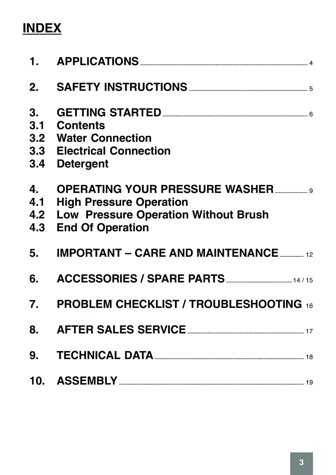 Karcher 397 m plus, darcher manual Index, Operating Your Pressure Washer 