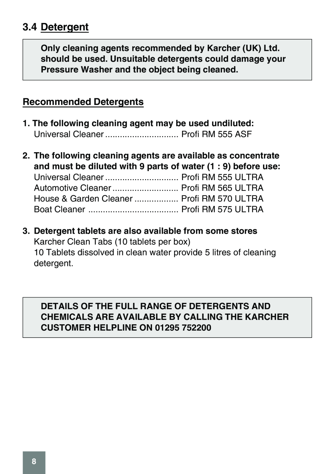 Karcher darcher, 397 m plus manual Recommended Detergents 