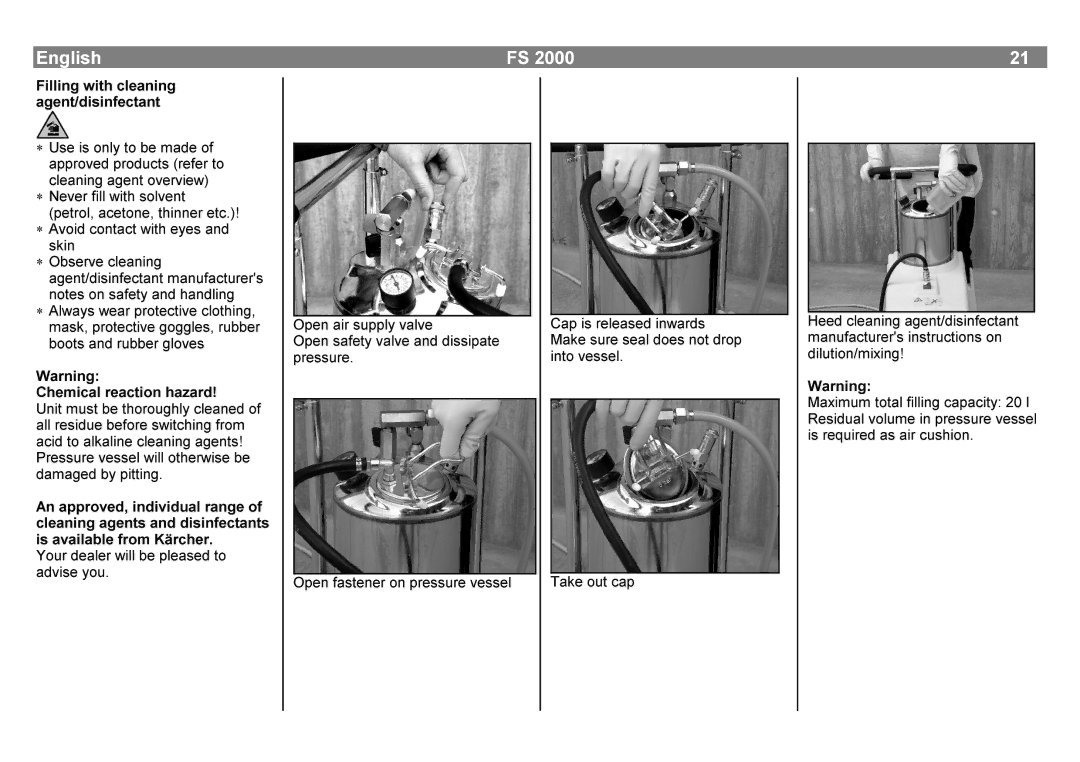Karcher FS 2000 manual Clothing, Unit, Mask, Takeoutcap 
