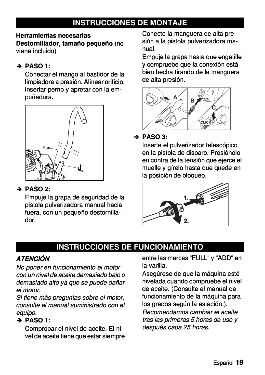 Karcher G 2000 ET manual Instrucciones De Montaje, Instrucciones De Funcionamiento, Îpaso, Atención 