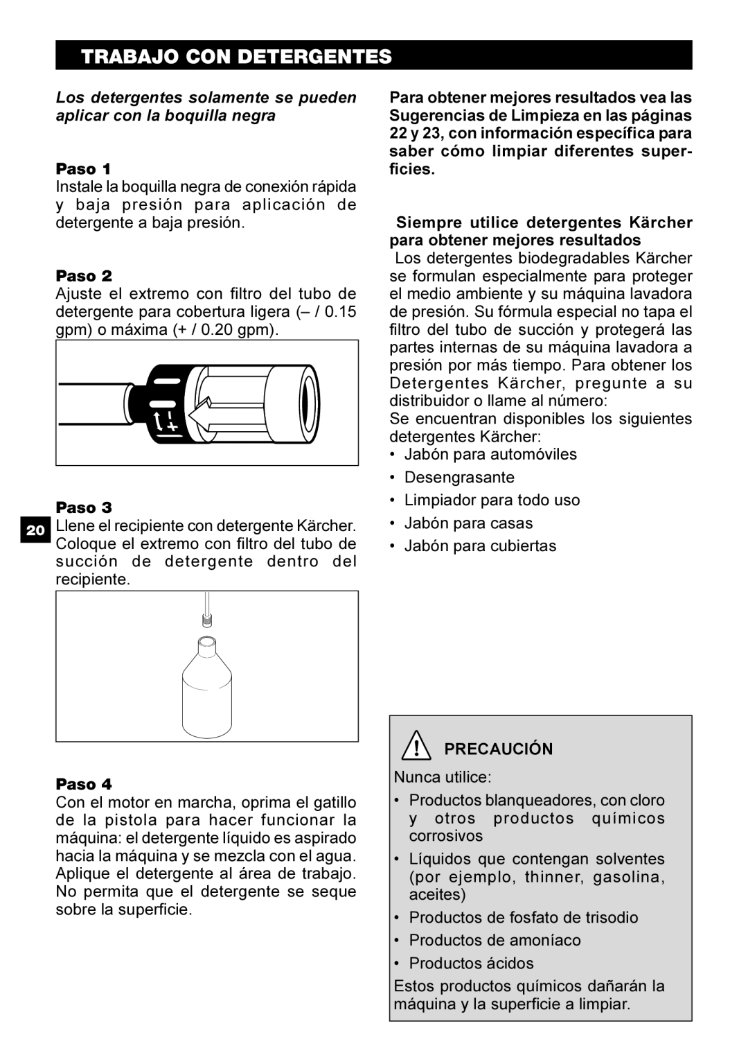 Karcher G 2401 OH manual Trabajo CON Detergentes 
