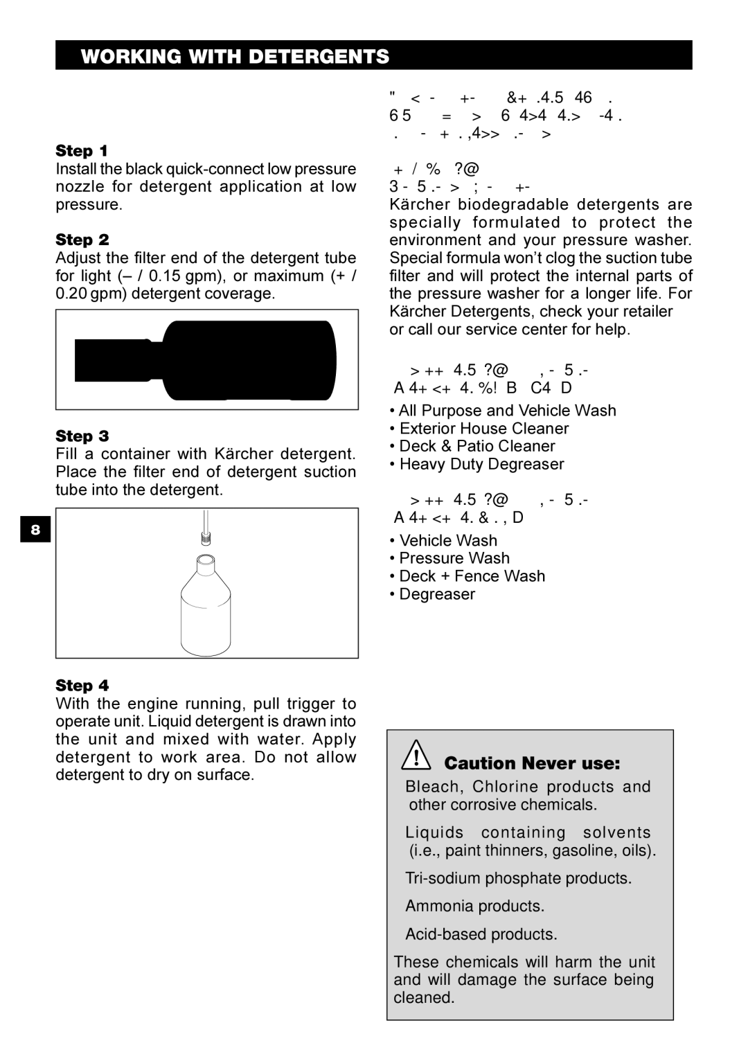 Karcher G 2401 OH manual Working with Detergents 