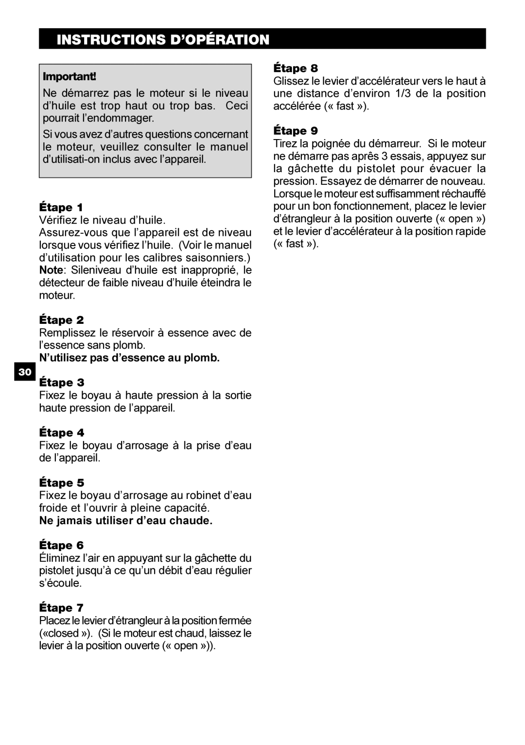 Karcher G 2500 HT manual Instructions D’OPÉRATION 