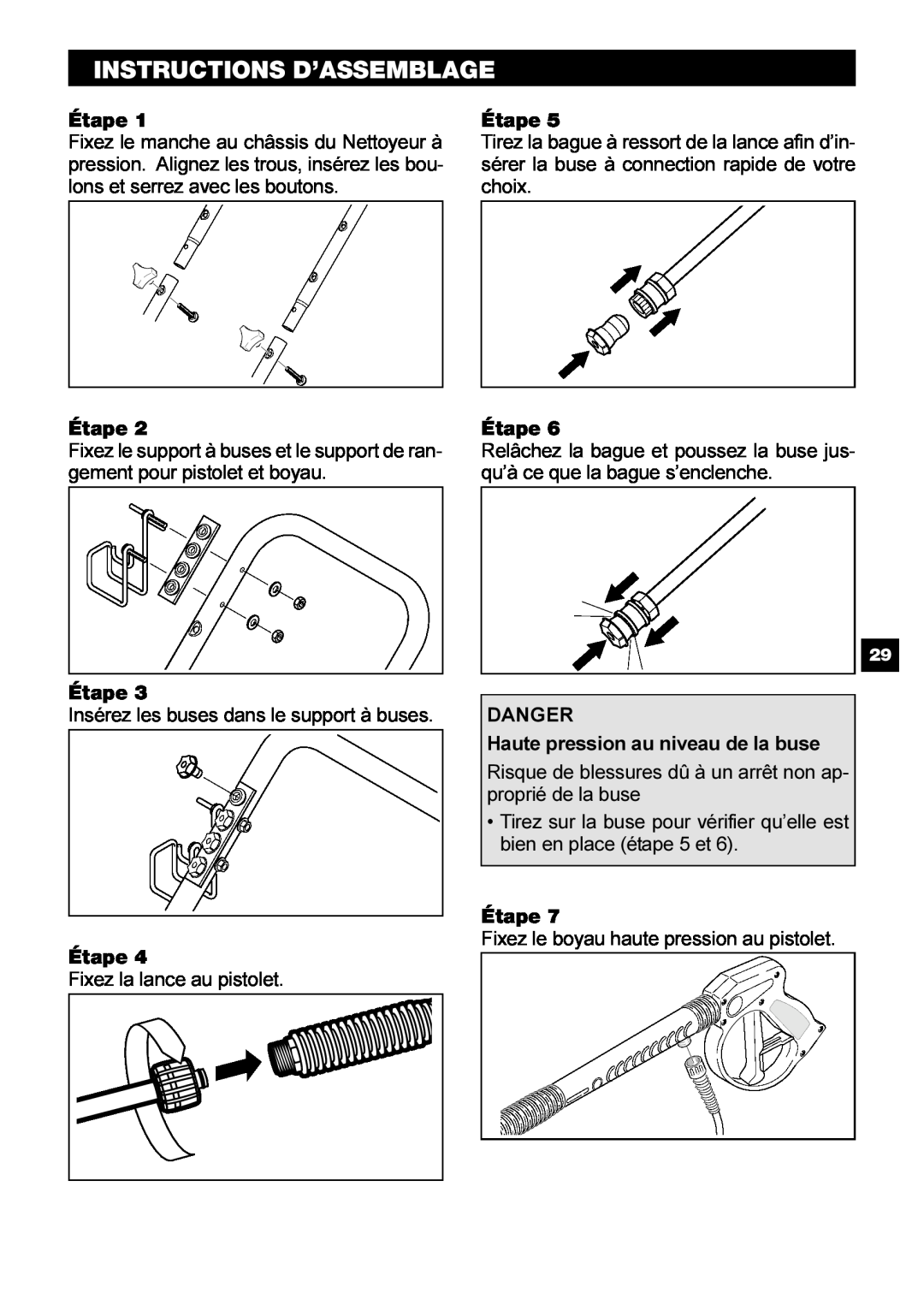 Karcher G 2500 OH manual Instructions D’Assemblage, Étape 