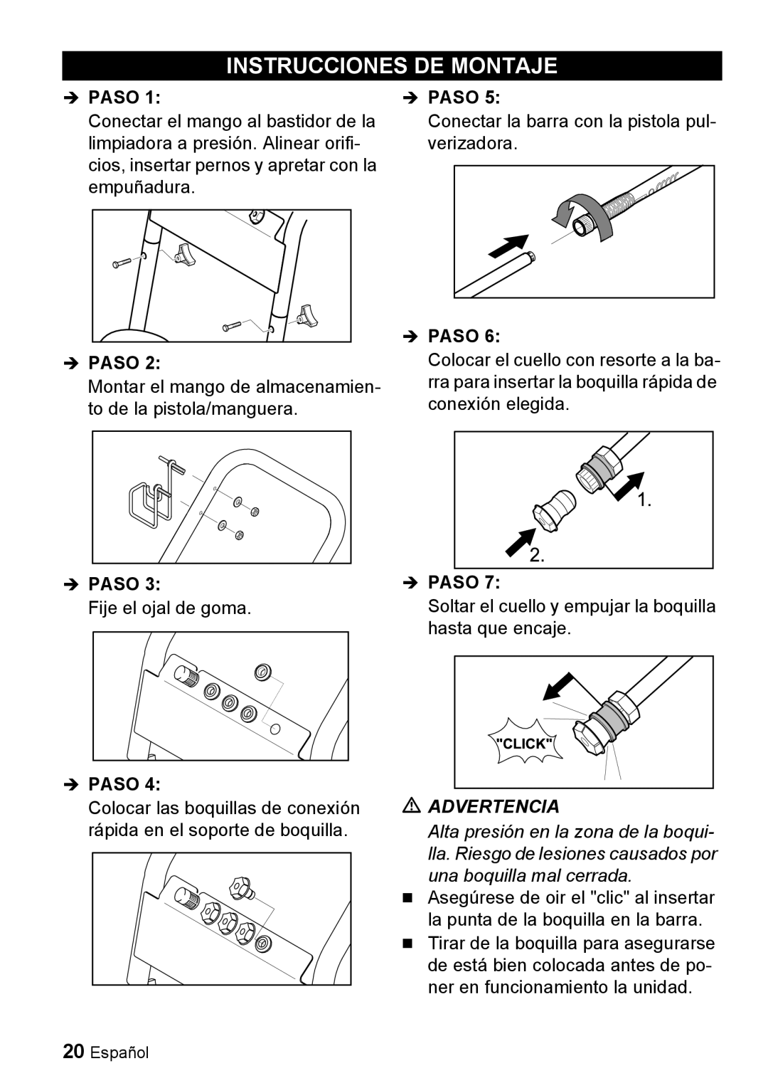 Karcher G 2500 VH manual Instrucciones DE Montaje, Paso 