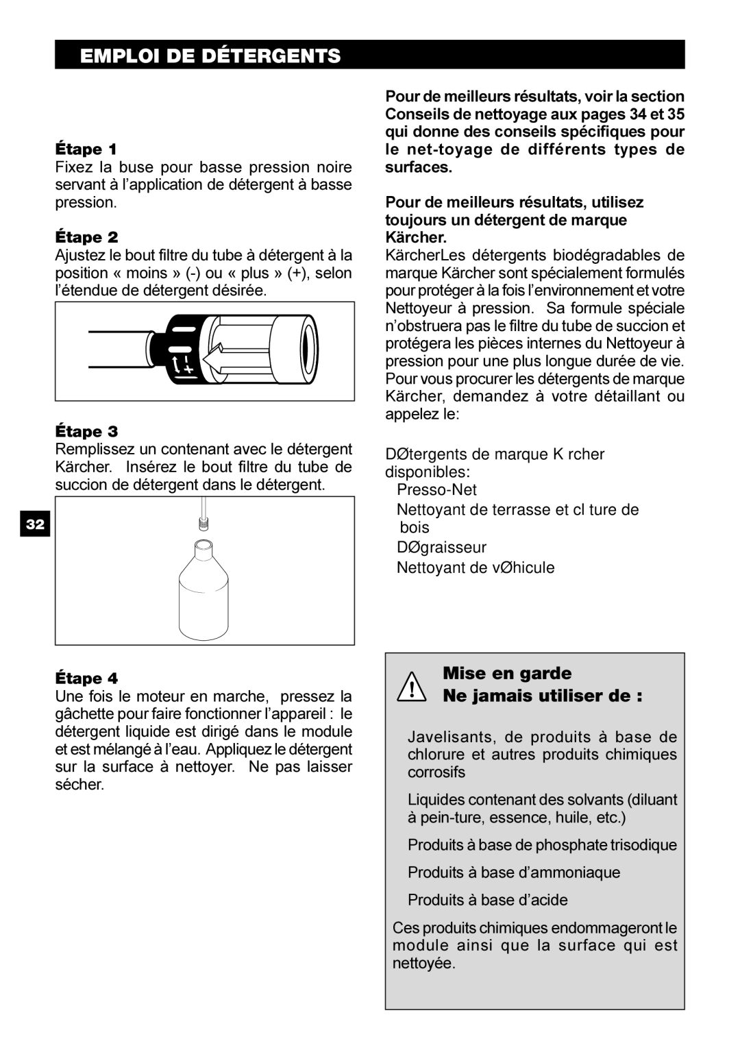 Karcher G 2600 OR manual Emploi DE Détergents 