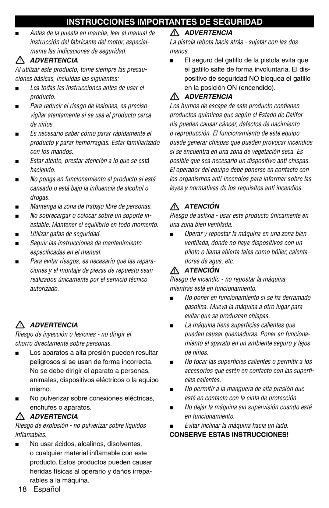 Karcher G 2600 PC manual Instrucciones Importantes DE Seguridad, Mantenga la zona de trabajo libre de personas 