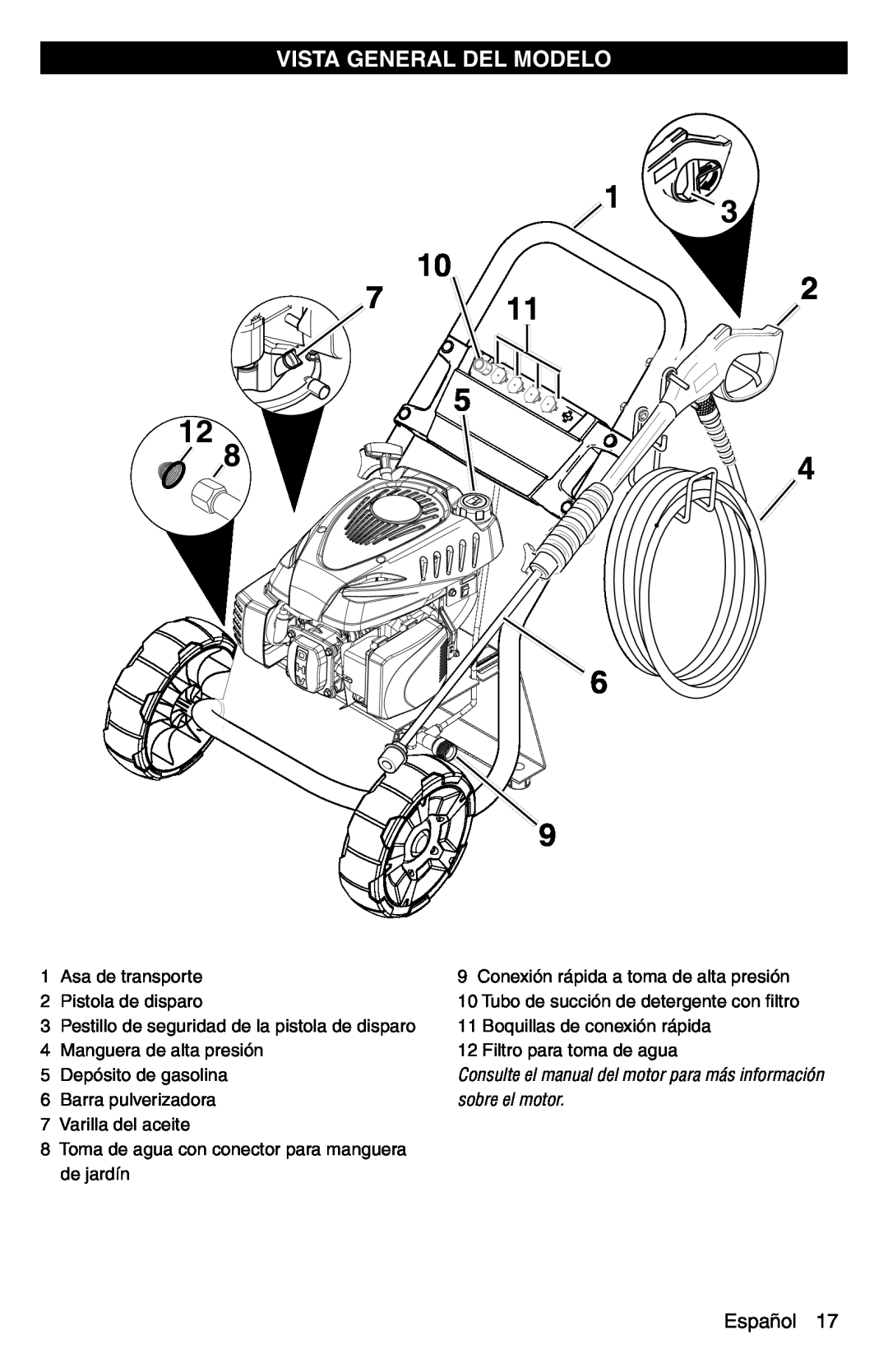 Karcher G 2600 PC manual Vista General Del Modelo, Español, sobre el motor 
