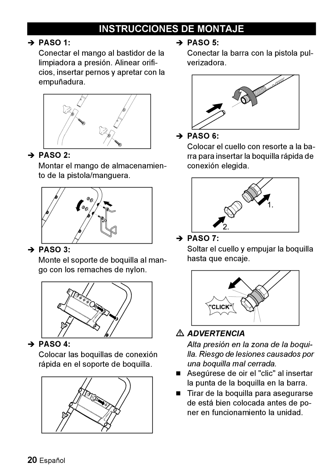 Karcher G 2600 PH manual Instrucciones DE Montaje, Paso 