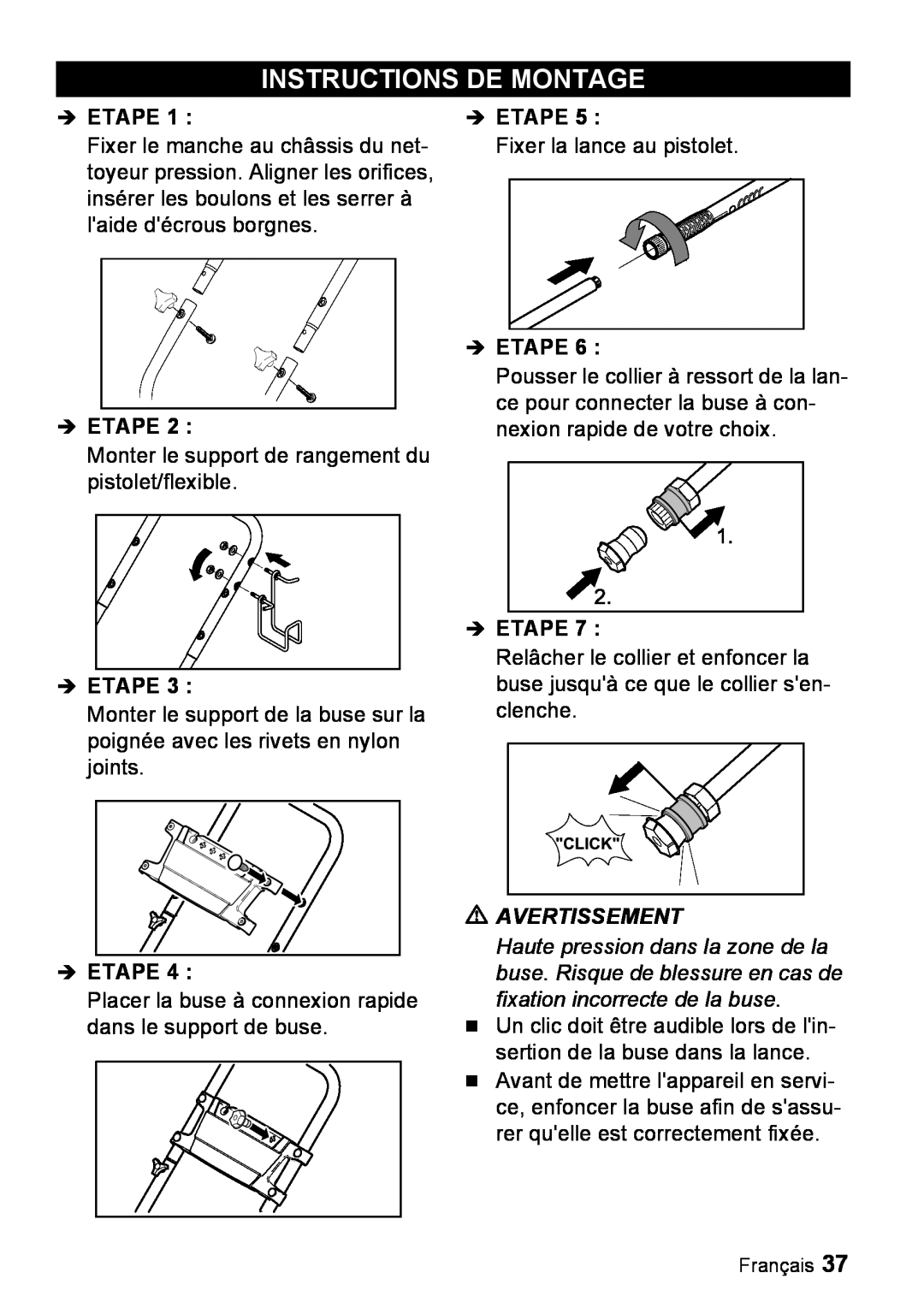 Karcher G 2600 PH manual Instructions De Montage, Îetape, Î Etape 