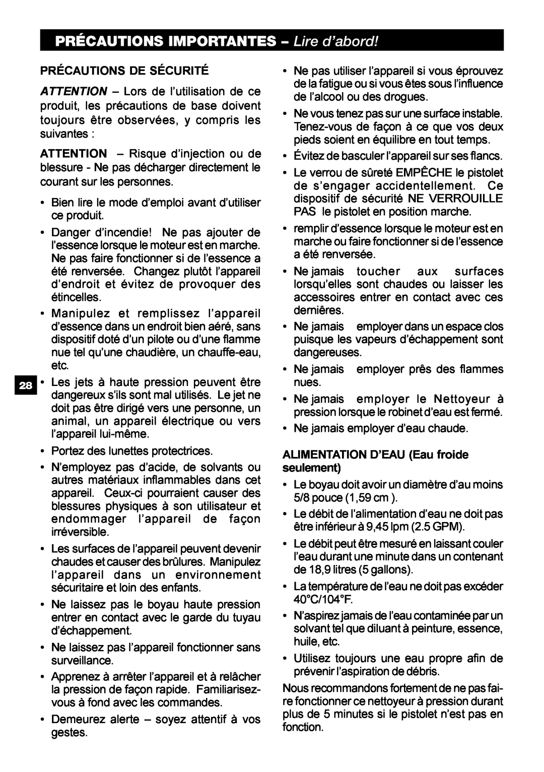 Karcher G 2650 HH manual PRÉCAUTIONS IMPORTANTES - Lire d’abord, 7 213 C 