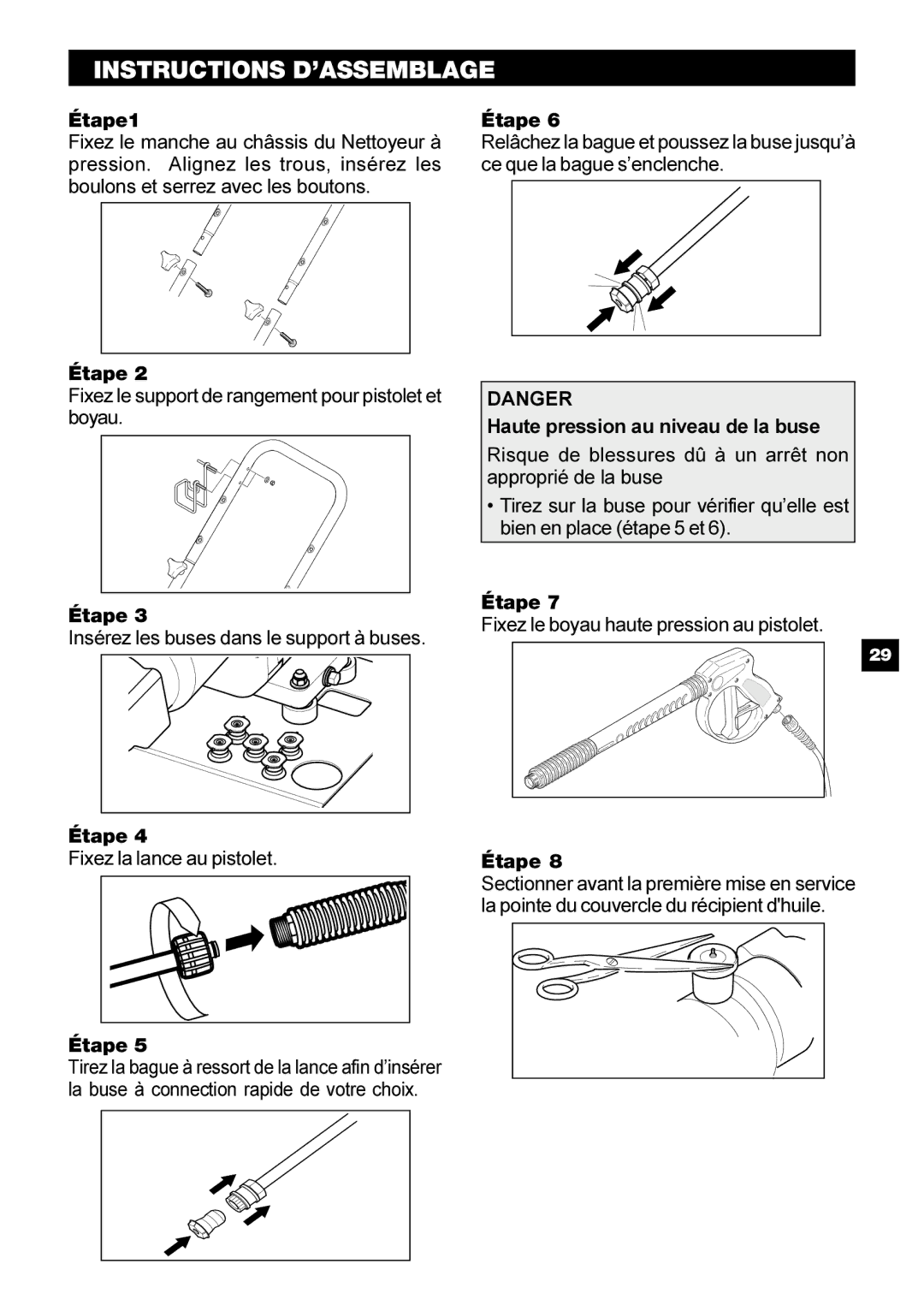 Karcher G 2800 OH manual Instructions D’ASSEMBLAGE 