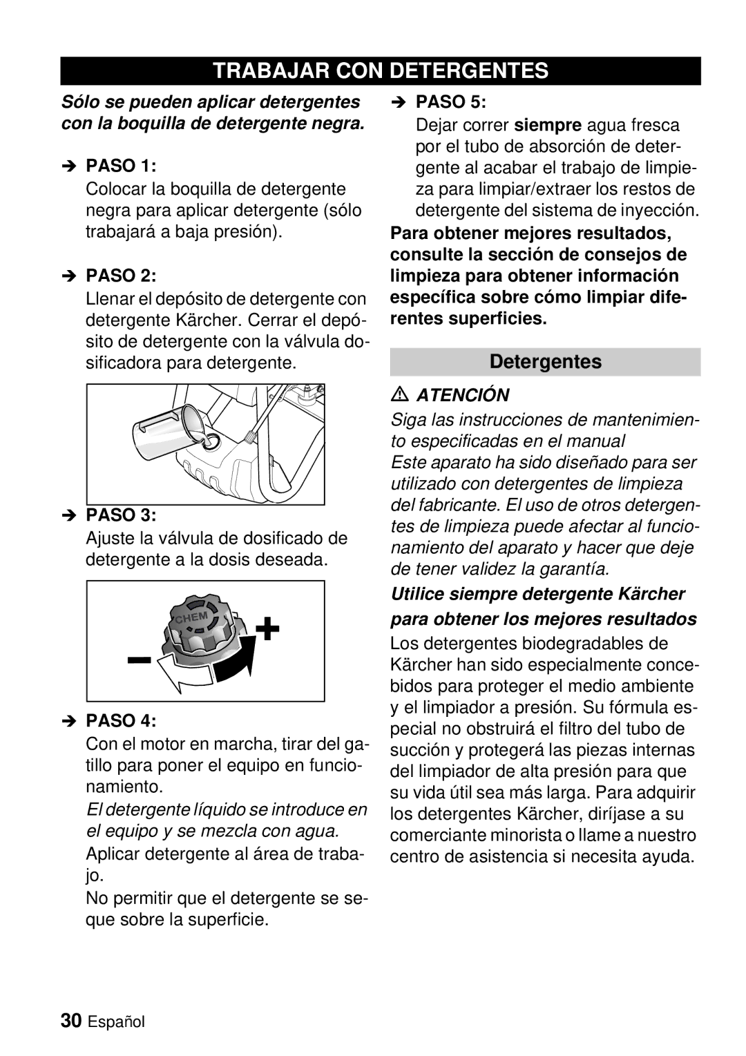 Karcher G 3000 BH manual Trabajar CON Detergentes 