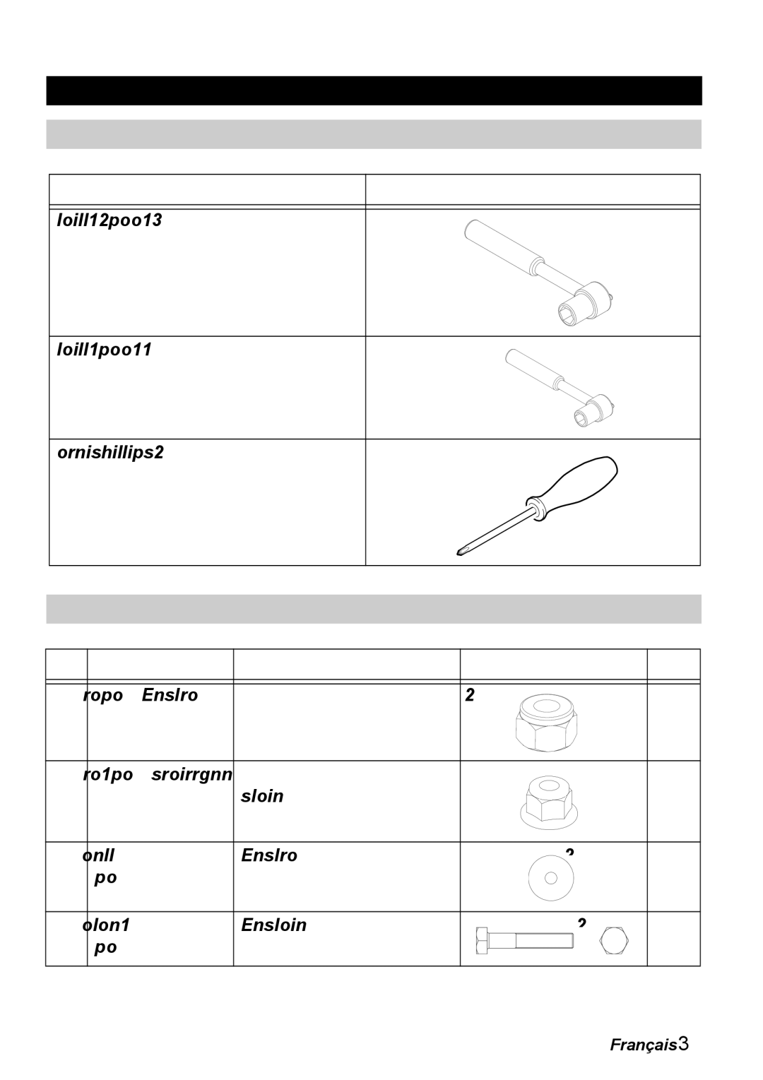 Karcher G 3000 BH manual Instructions DE Montage, Outils requis non fournis, Quincaillerie fournie, Qté 