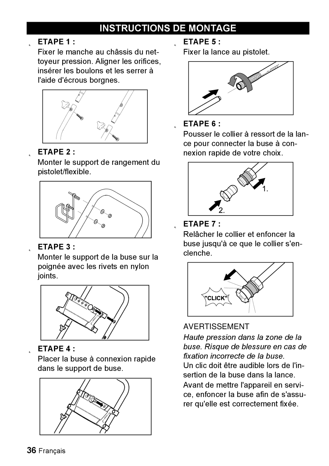 Karcher G 3050 OH, G 3025 OH manual Instructions DE Montage, Etape 