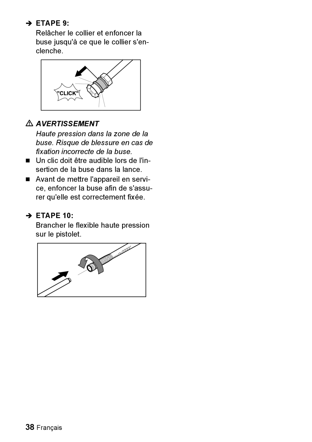 Karcher G 4000 RH manual Brancher le flexible haute pression sur le pistolet 