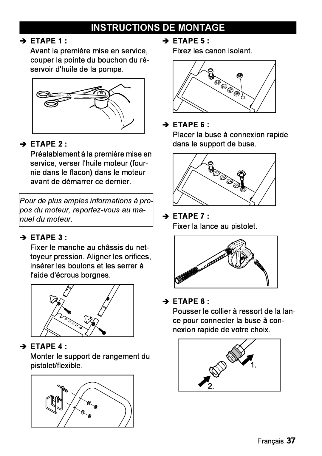 Karcher G 4000 RH manual Instructions De Montage, Etape 