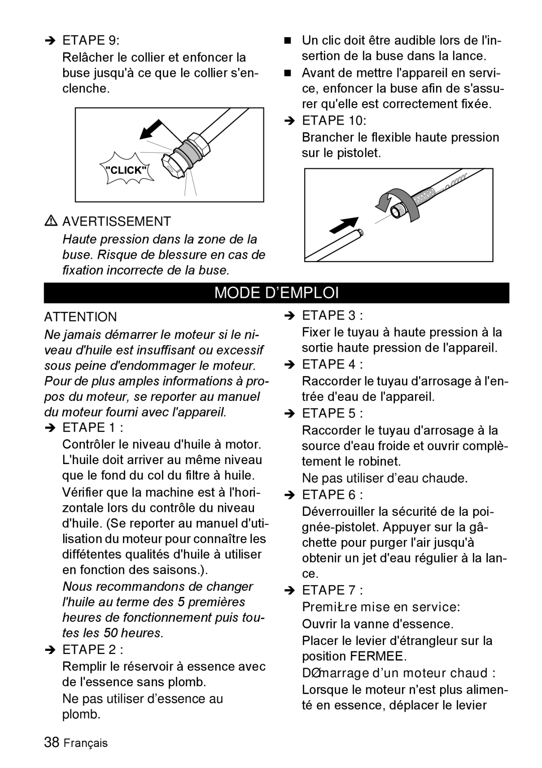 Karcher G 4000 SH manual Mode Demploi, Ne pas utiliser dessence au plomb 