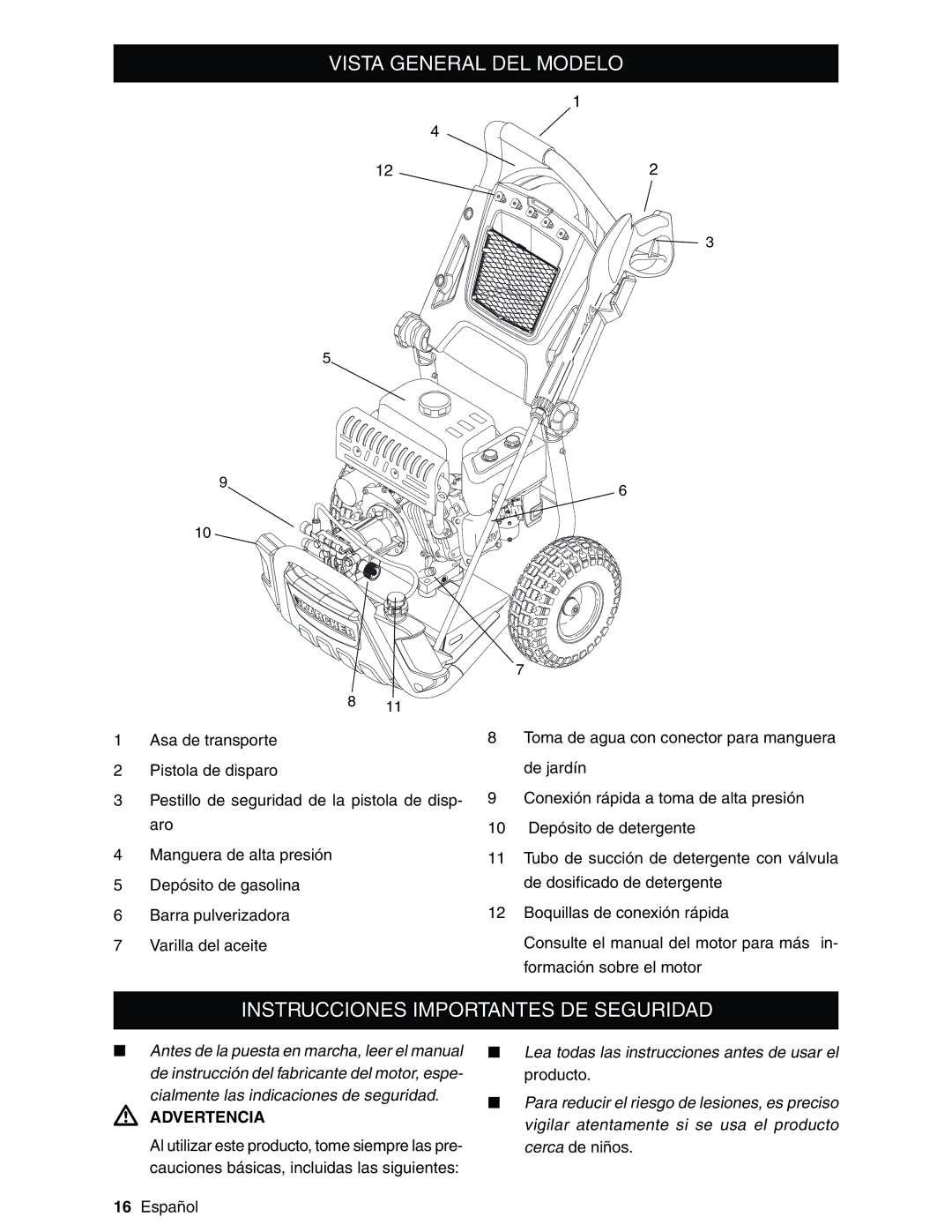 Karcher G2800XC, G2600XC manual Vista General DEL Modelo, Instrucciones Importantes DE Seguridad, Advertencia 