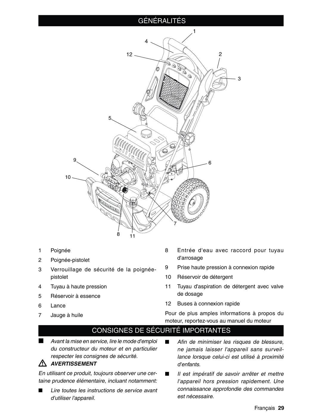 Karcher G2600XC, G2800XC manual Généralités, Consignes DE Sécurité Importantes 