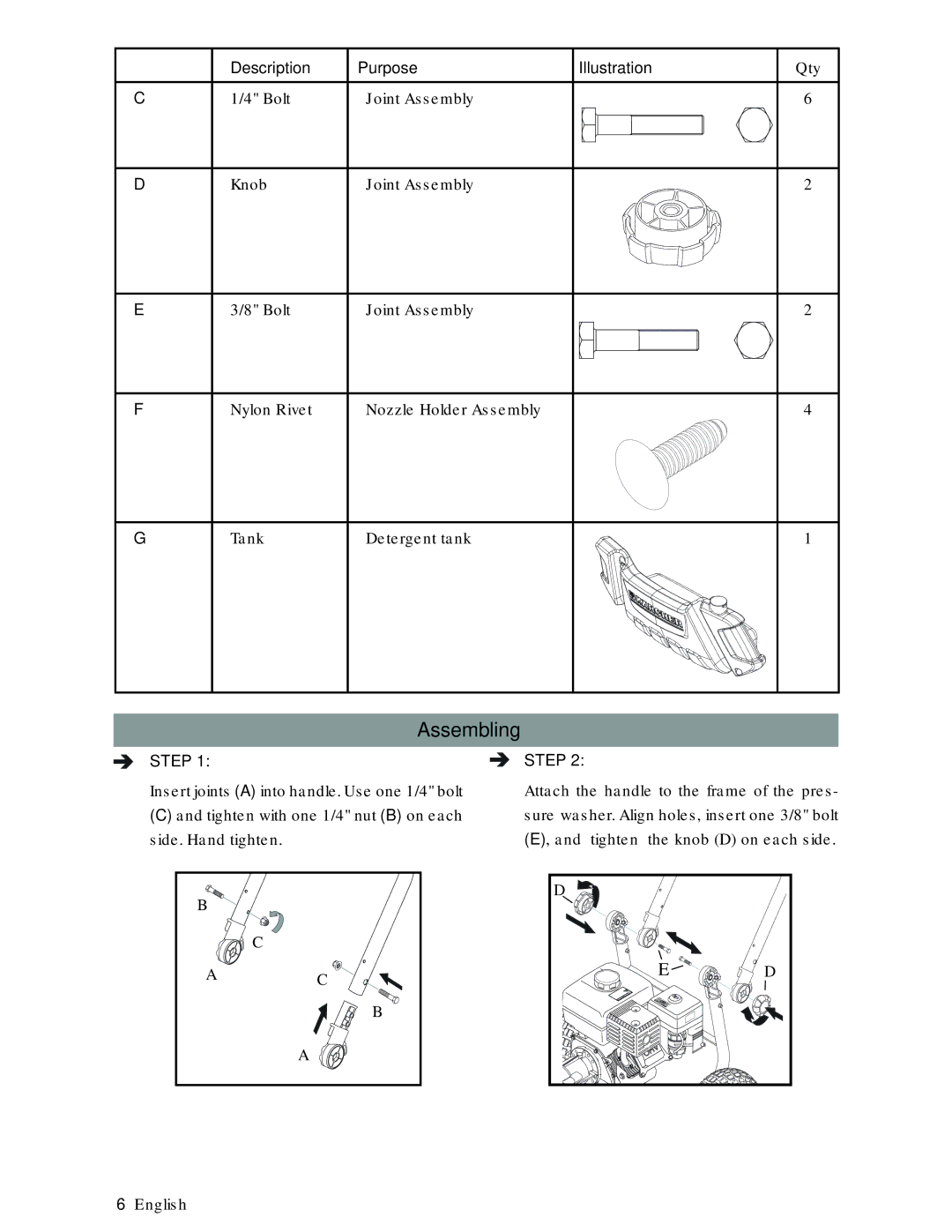 Karcher G2800XC, G2600XC manual Assembling, Description Purpose Illustration, Step 