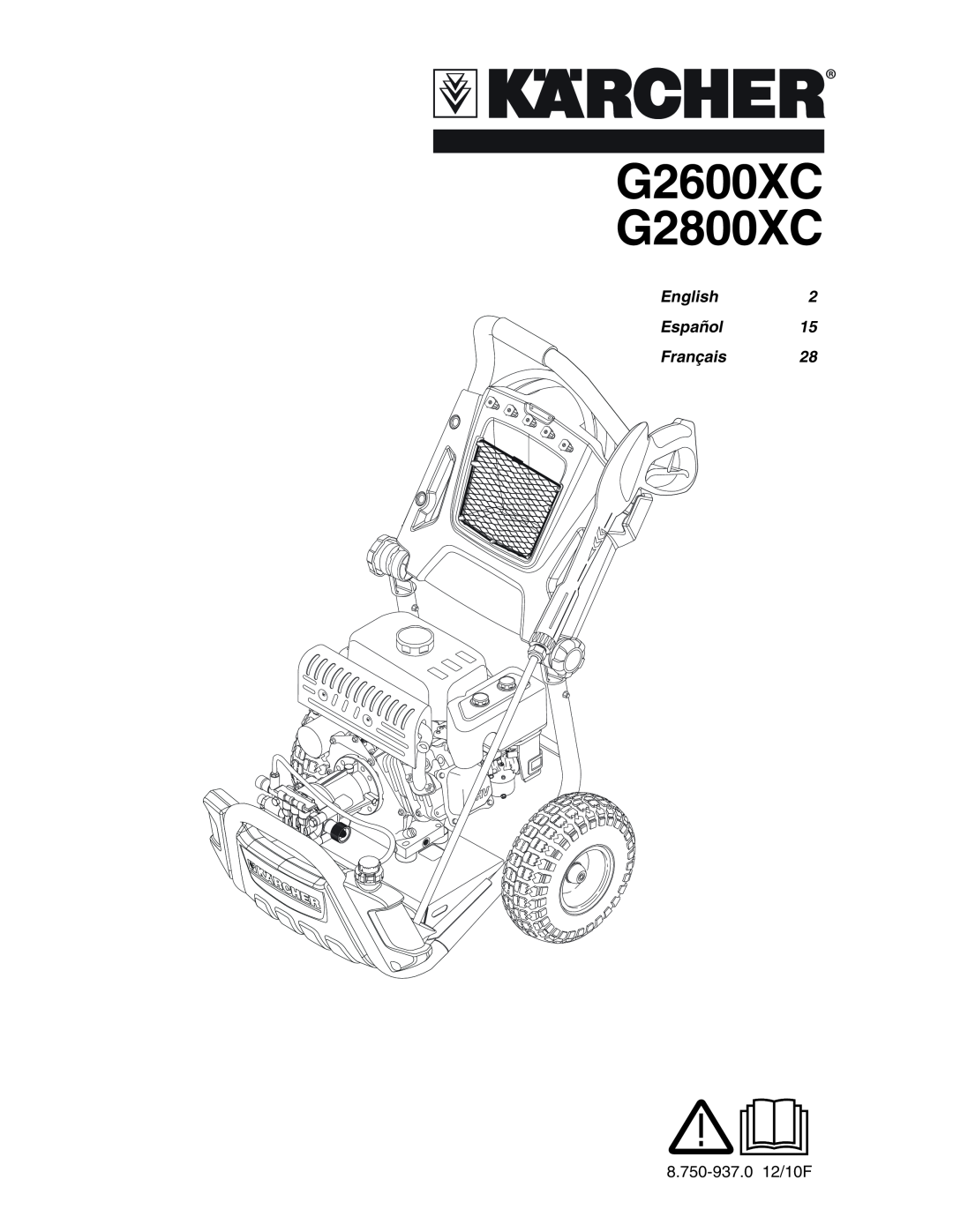Karcher manual G2600XC G2800XC, English2 Español15 Français28 