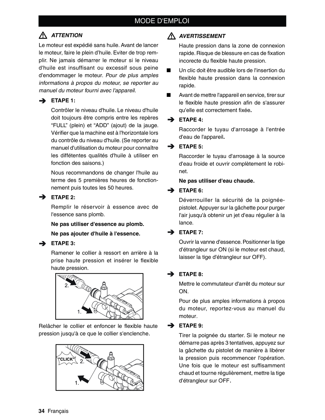 Karcher G2800XC, G2600XC manual Mode Demploi, Avertissement 