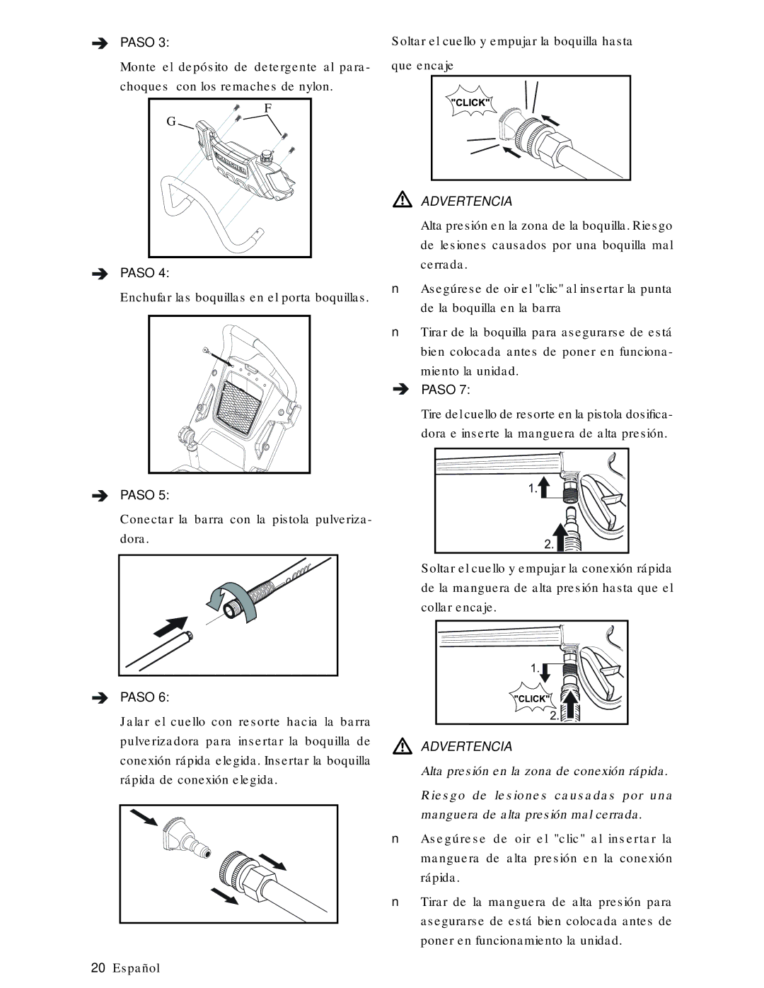 Karcher G2800XH, G2600XH manual Enchufar las boquillas en el porta boquillas 