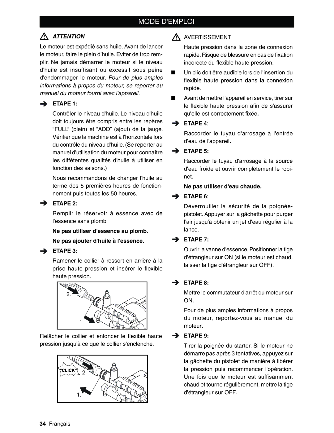 Karcher G3200XH manual Mode Demploi, Ne pas utiliser deau chaude 