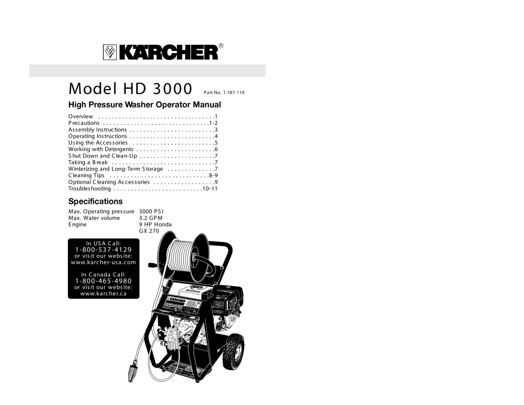 Karcher HD 3000 specifications Model HD 