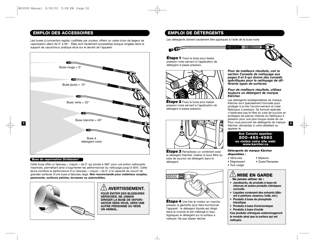 Karcher HD 3000 specifications Emploi DES Accessoires, Emploi DE Détergents, Détergents de marque Kärcher Disponibles 