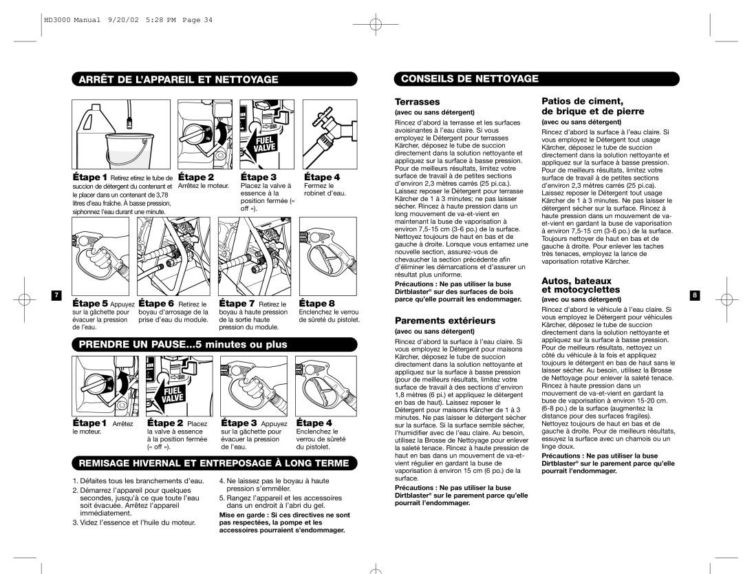 Karcher HD 3000 specifications Arrêt DE L’APPAREIL ET Nettoyage Conseils DE Nettoyage, Prendre UN PAUSE...5 minutes ou plus 