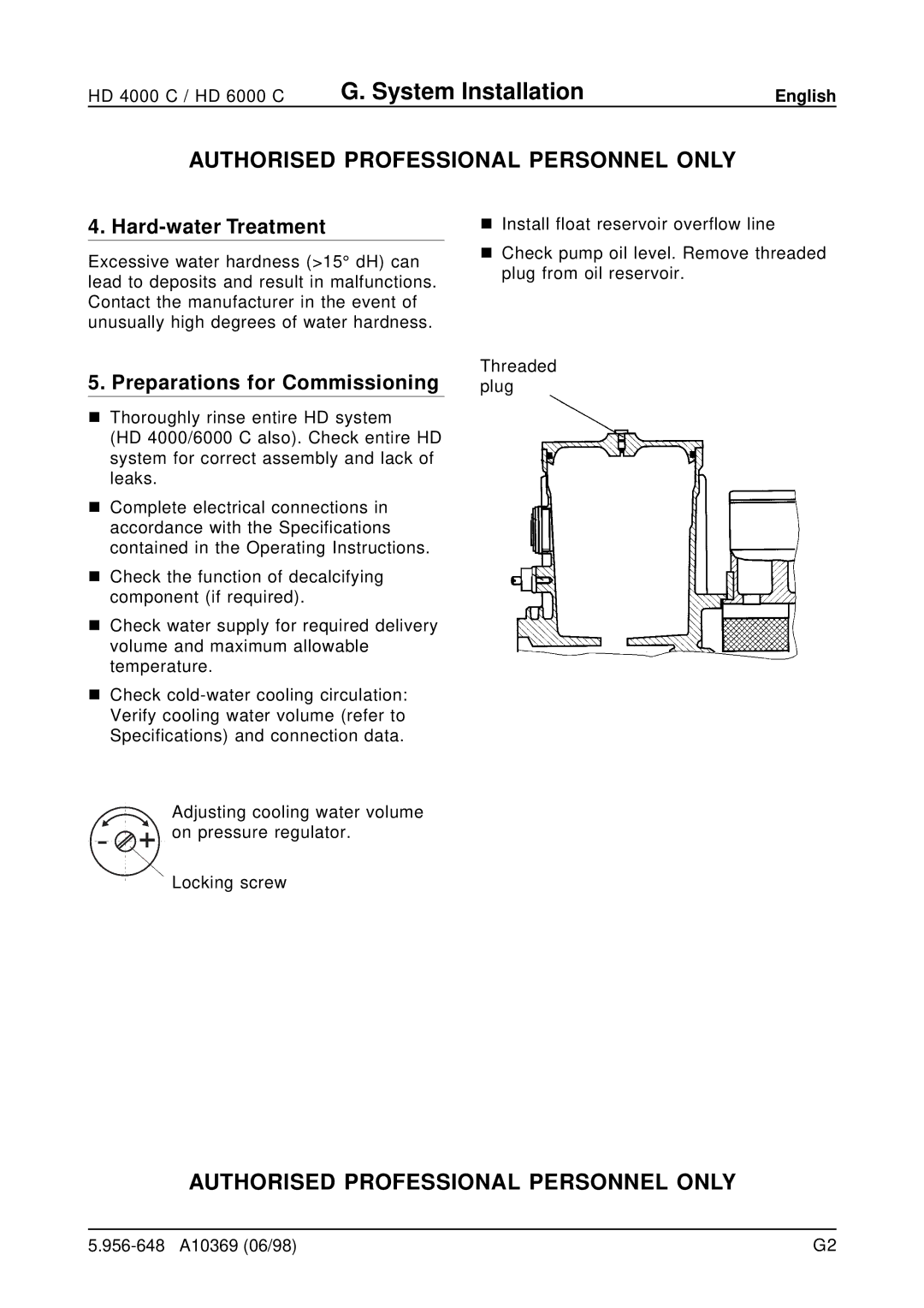 Karcher HD 6000 C, HD 4000 C operating instructions Hard-water Treatment, Preparations for Commissioning 