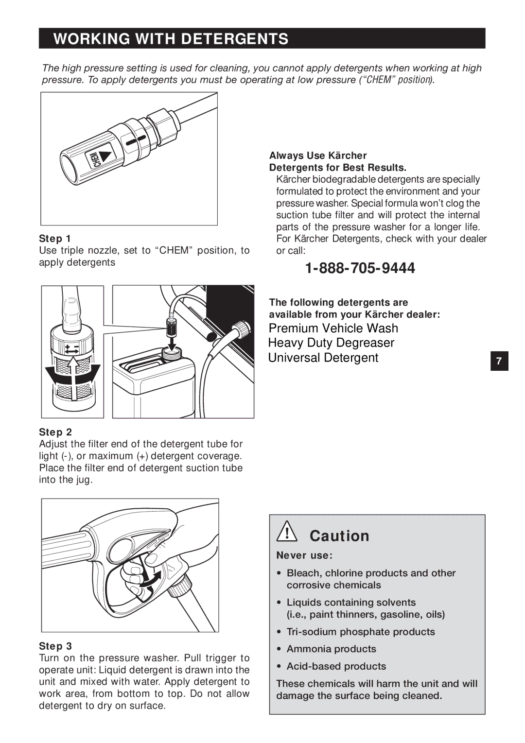 Karcher HD 425 specifications Working with Detergents, Always Use Kärcher Detergents for Best Results 