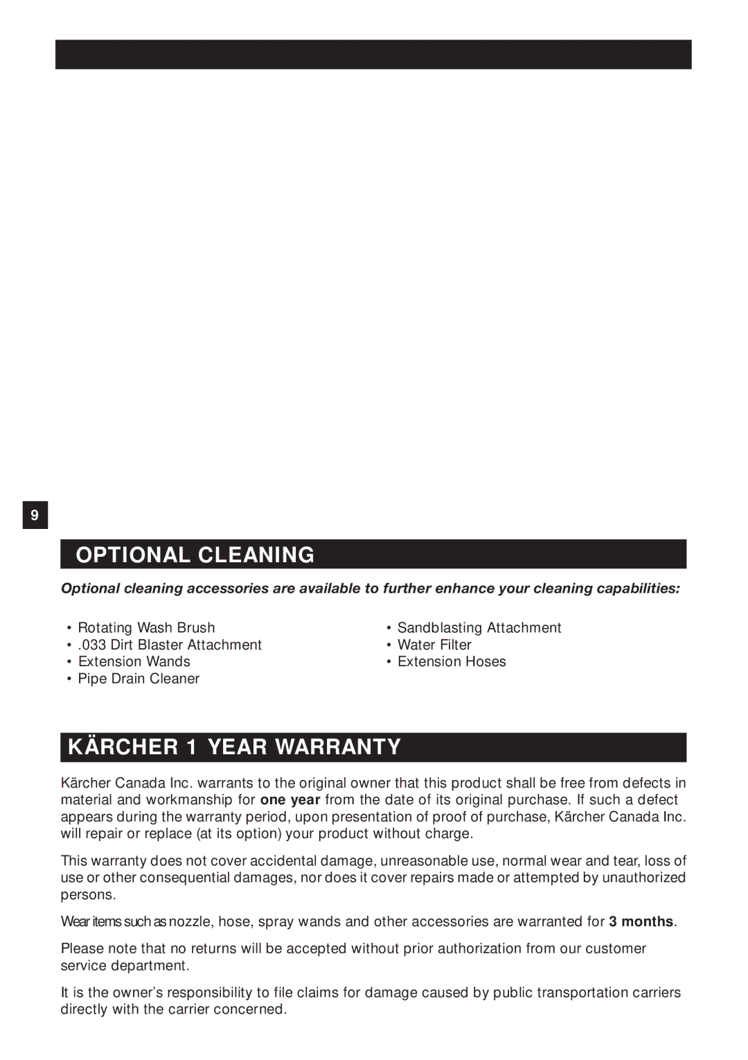 Karcher HD 425 specifications Optional Cleaning, Kärcher 1 Year Warranty 