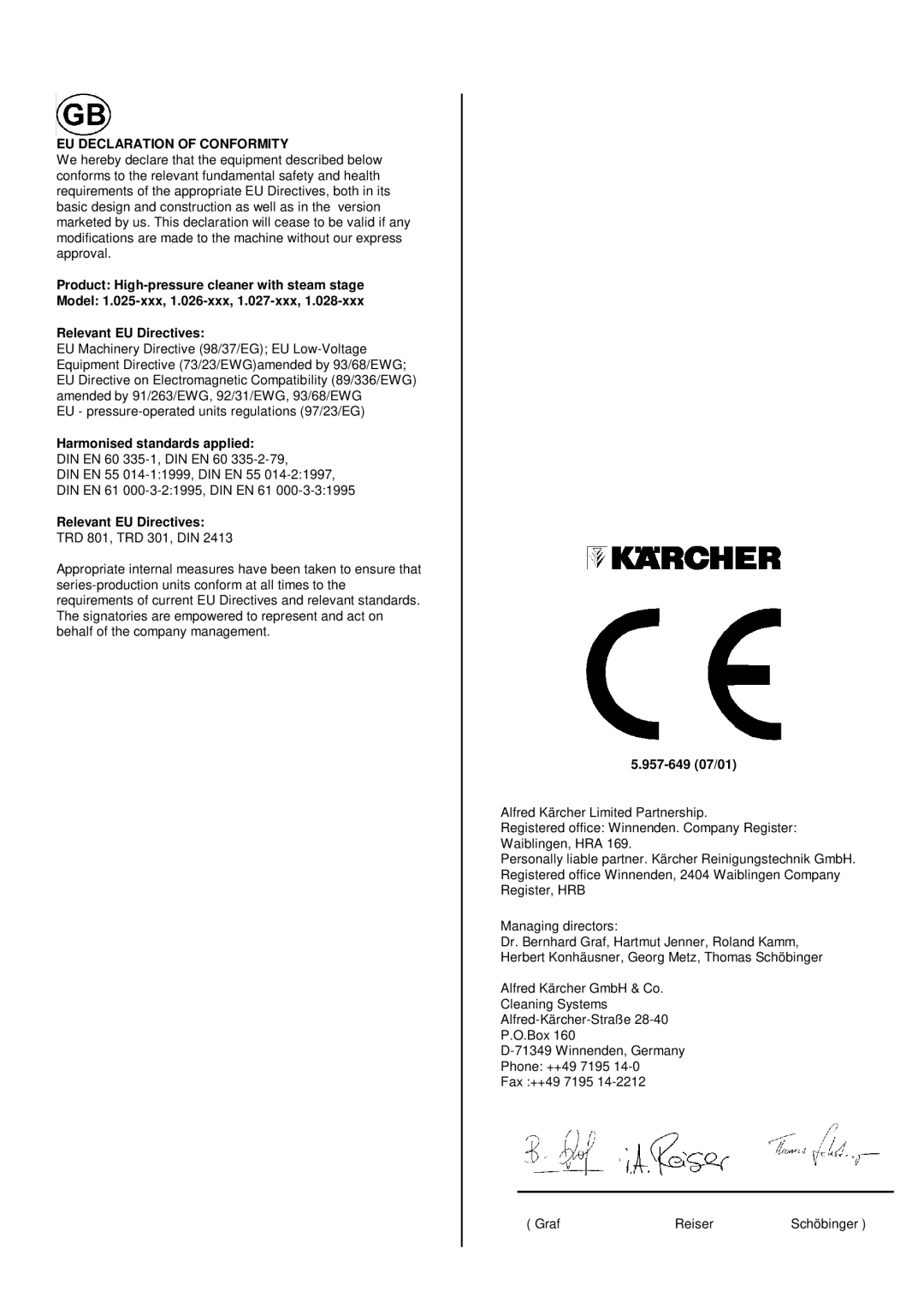 Karcher HDS 995, HDS 1295, HDS 895 S, HDS 695 S, HDS 745, HDS 1195 manual EU Declaration of Conformity 