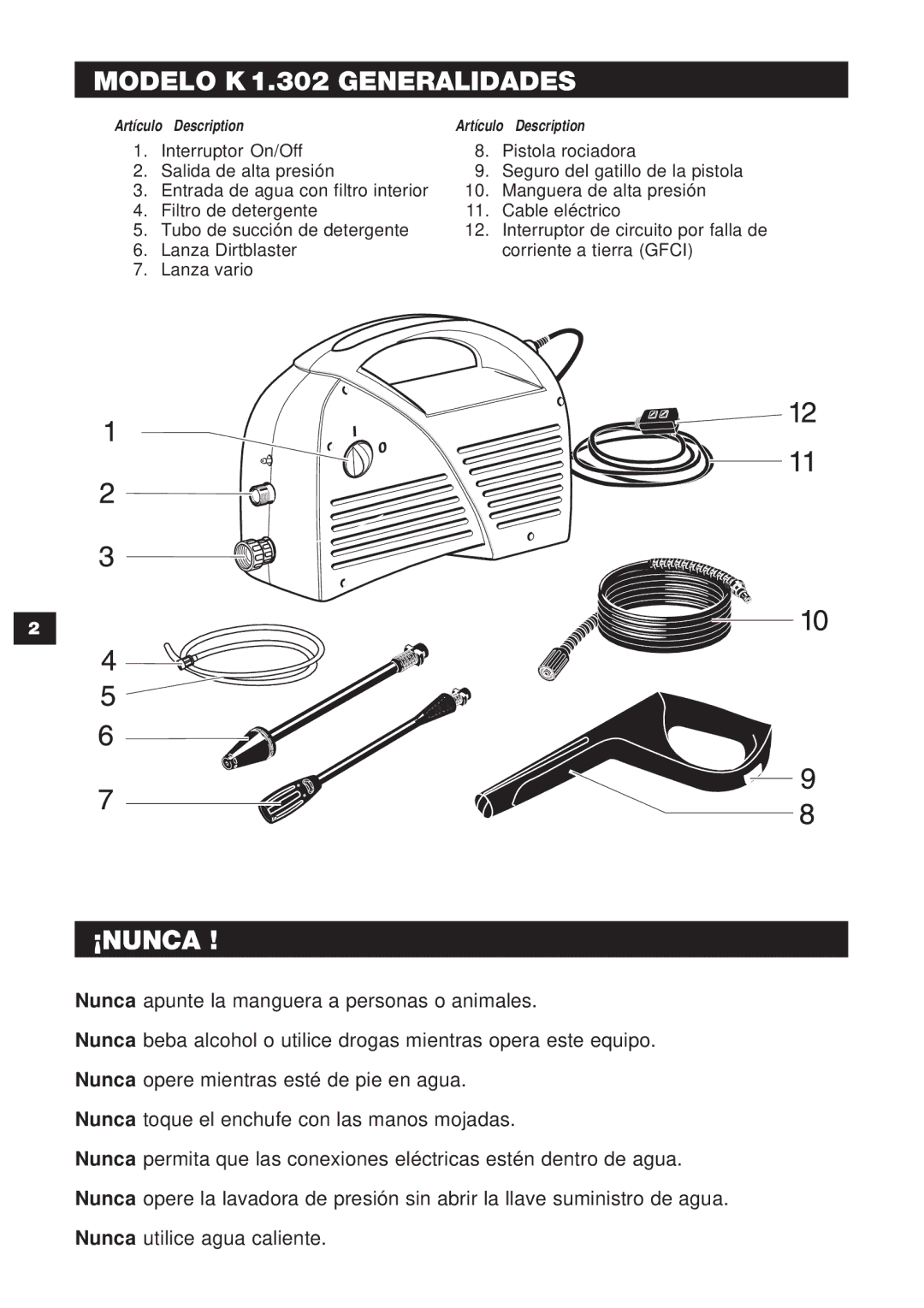 Karcher specifications Modelo K 1.302 Generalidades, ¡Nunca 