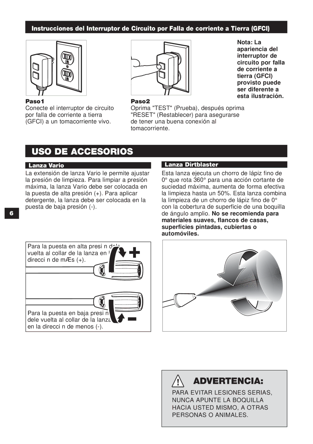 Karcher K 1.302 specifications USO DE Accesorios, Lanza Vario Lanza Dirtblaster 