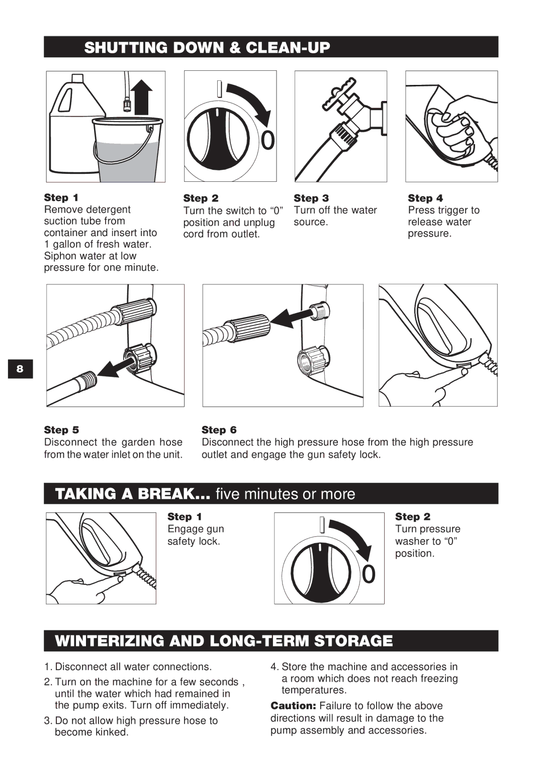 Karcher K 1.302 specifications Shutting Down & CLEAN-UP, Winterizing and LONG-TERM Storage, Engage gun safety lock Step 