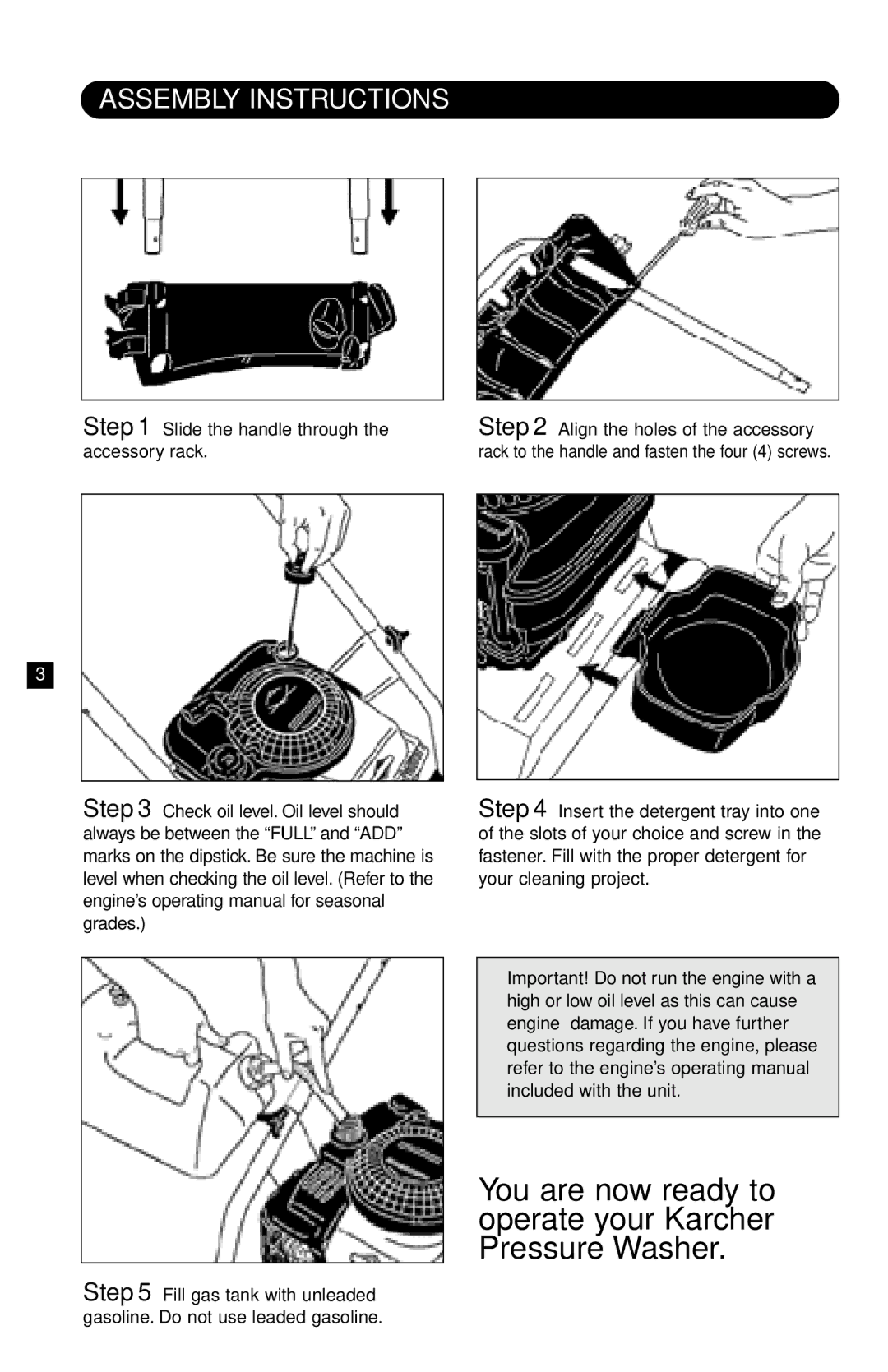 Karcher K 1800 IB manual You are now ready to operate your Karcher Pressure Washer, Assembly Instructions 