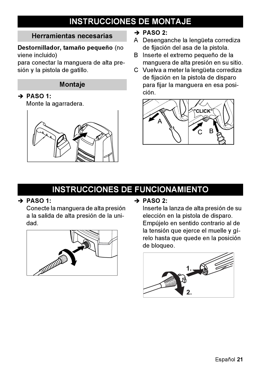 Karcher K 2.050 manual Instrucciones DE Montaje, Instrucciones DE Funcionamiento, Herramientas necesarias 