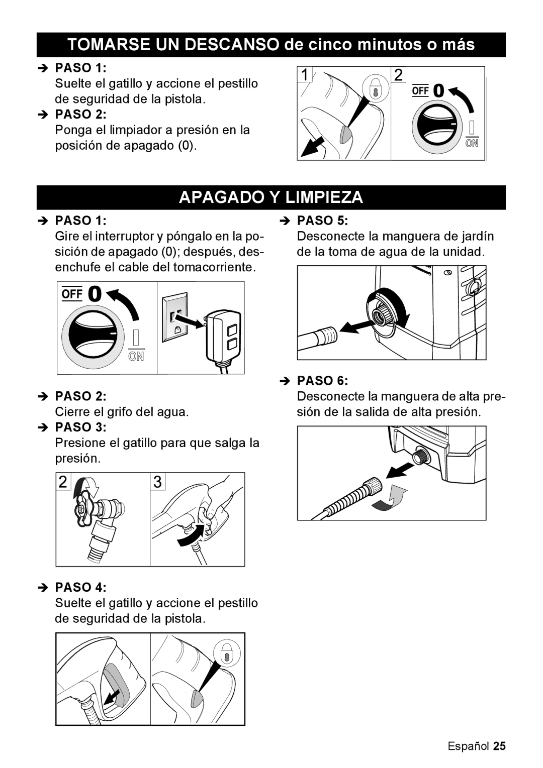 Karcher K 2.050 manual Tomarse UN Descanso de cinco minutos o más, Apagado Y Limpieza 