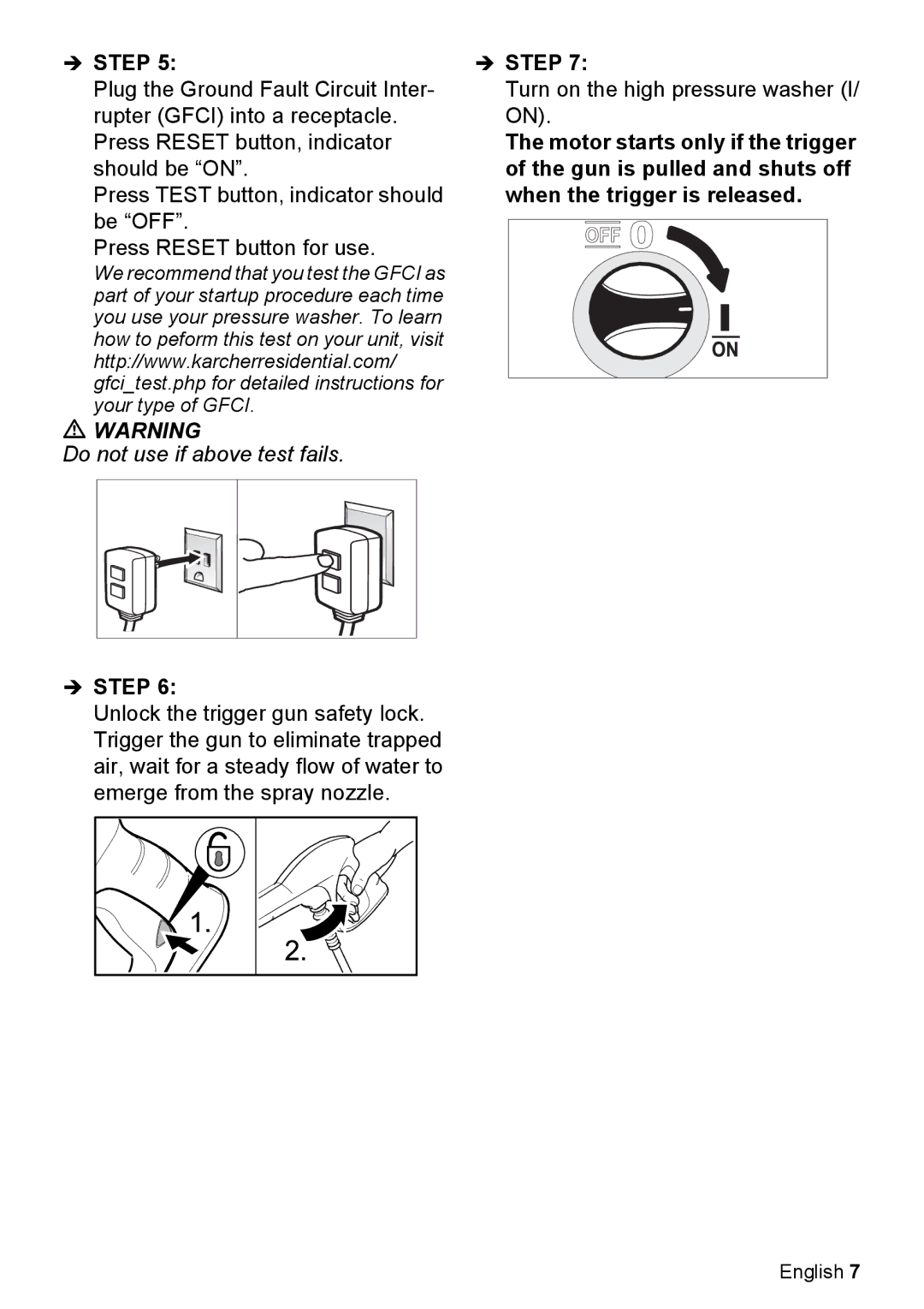 Karcher K 2.050 manual Do not use if above test fails 