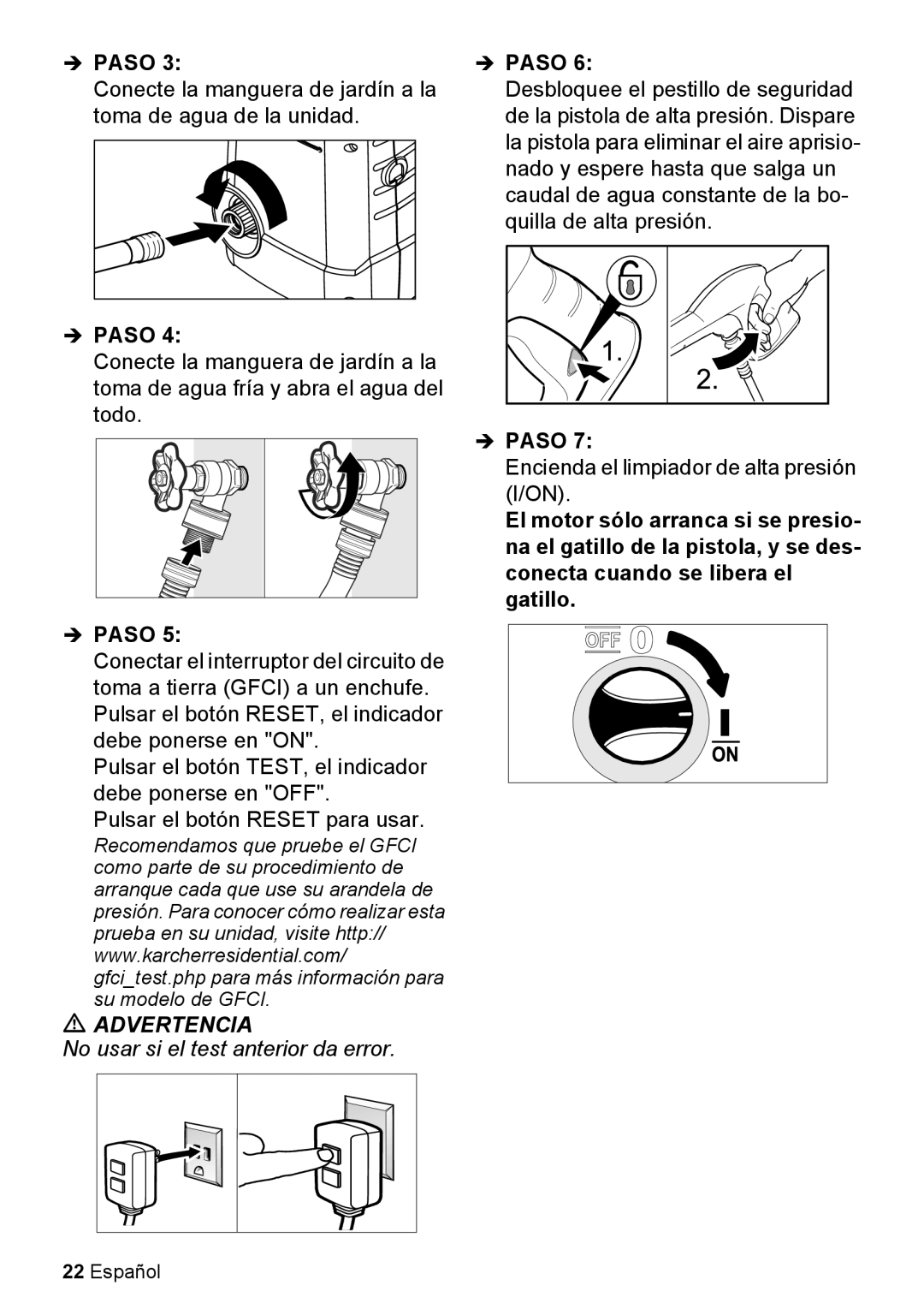Karcher K 2.050 manual Conecte la manguera de jardín a la toma de agua de la unidad, Advertencia 