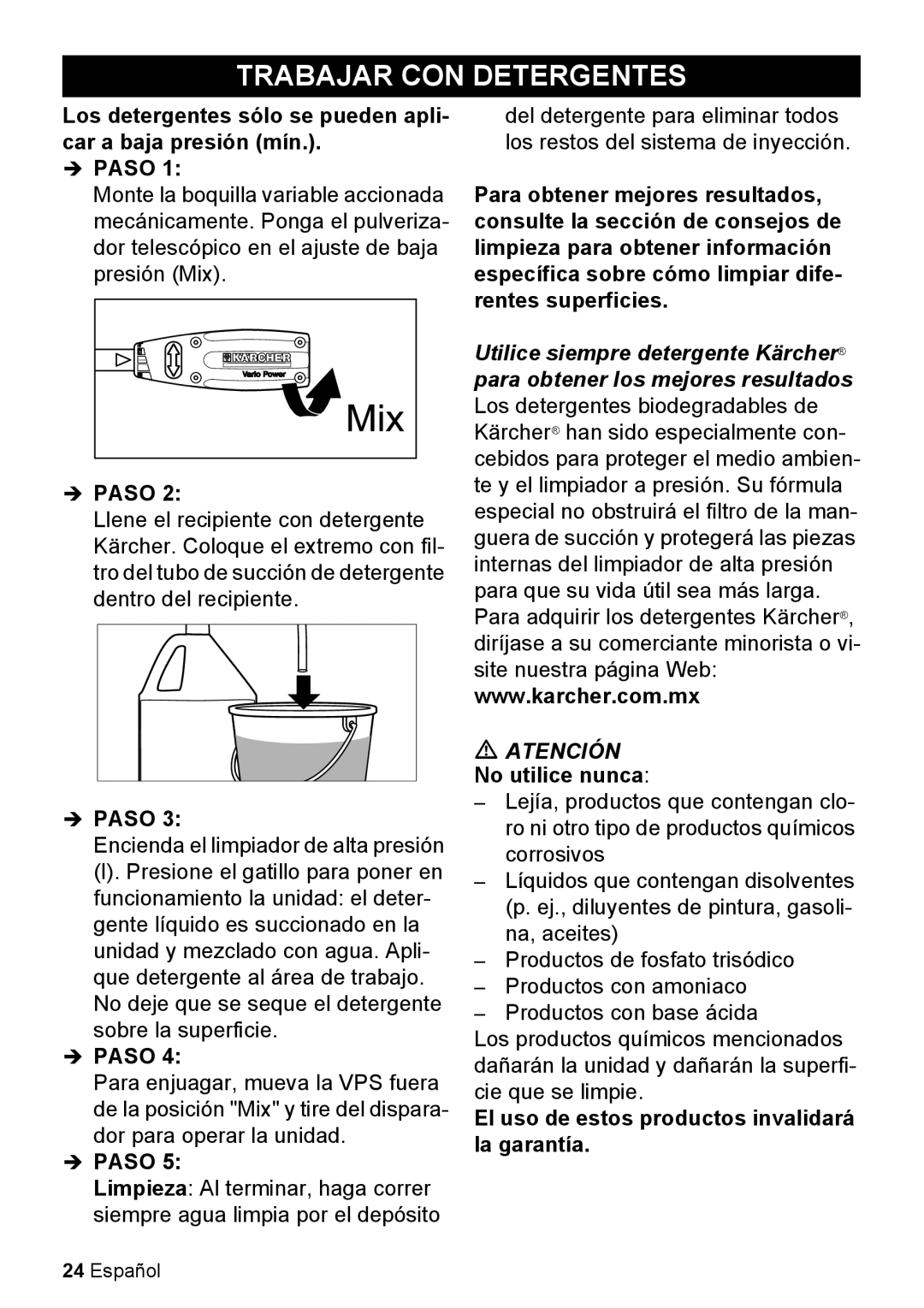Karcher K 2.050 manual Trabajar Con Detergentes, Atención 